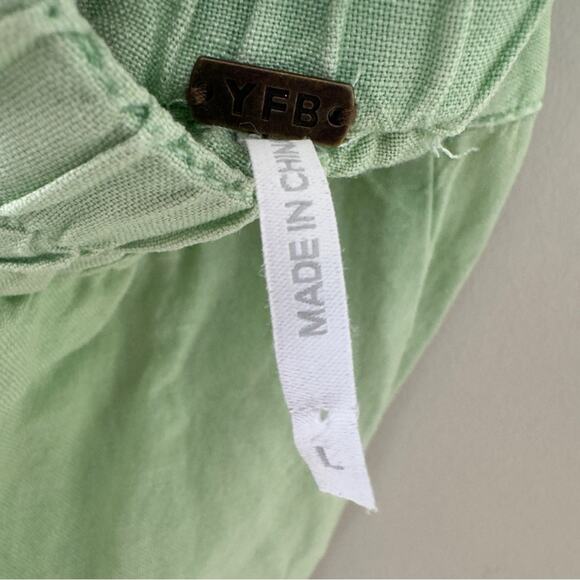 Young Fabulous & Broke Linen Blend Green Women's Pants Wide Leg zipper button L - Picture 8 of 11